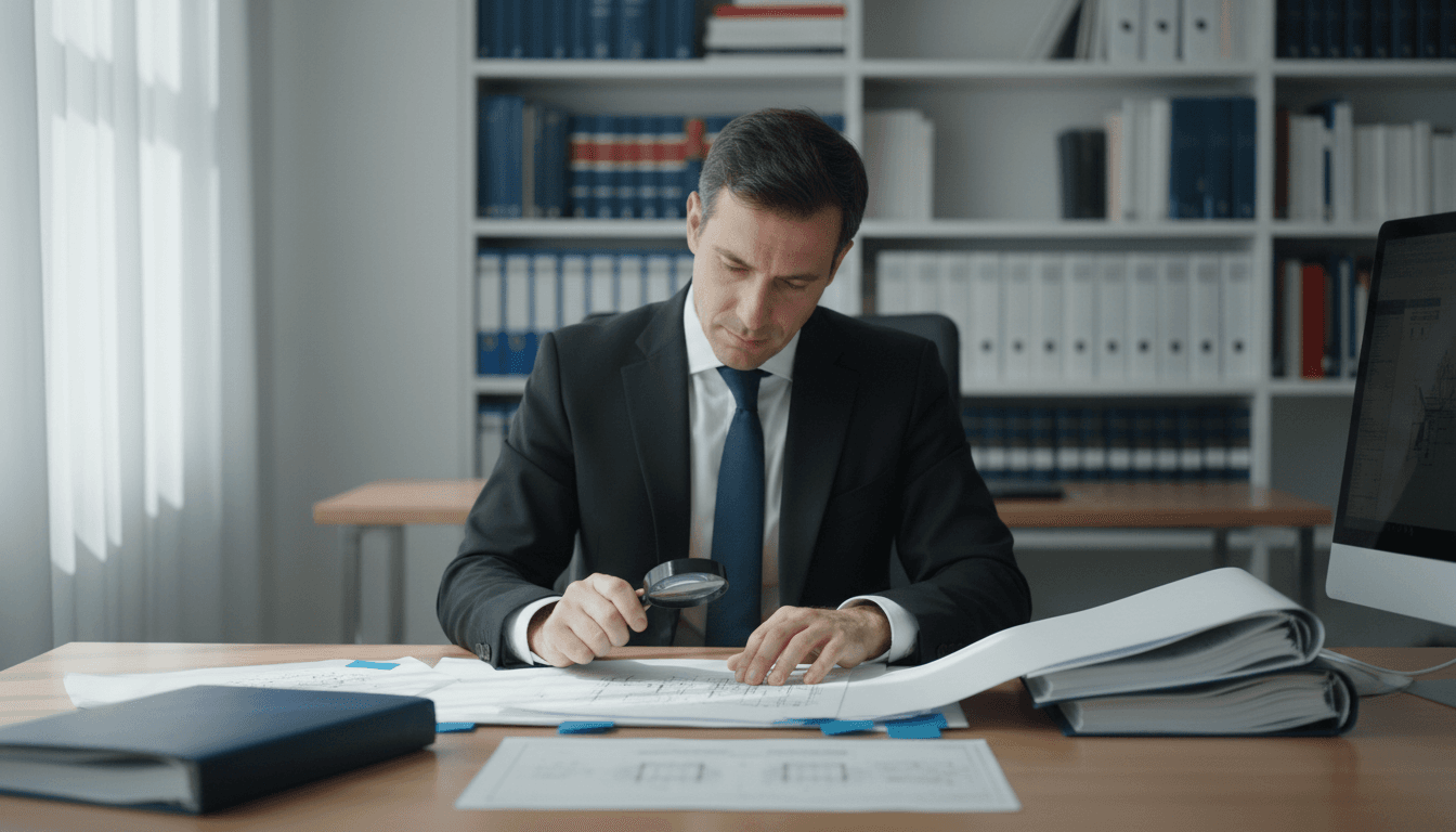Avvocato brevettuale che esamina documenti di brevetti